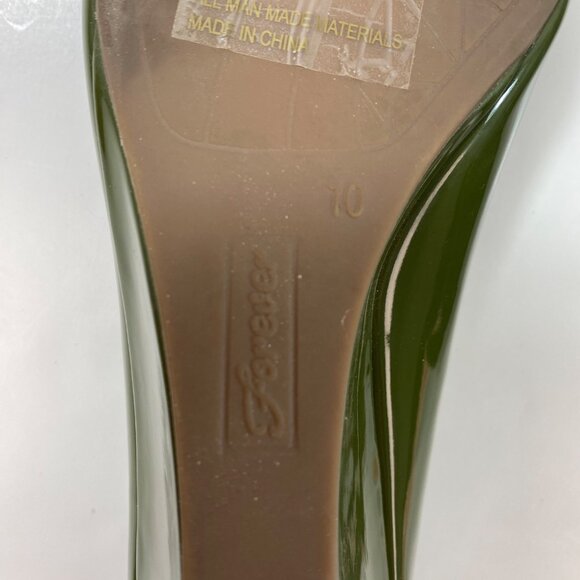 Forever Womens Olive Green Peep Toe Wedge Office Work Slip-On 2.5" Heel Size 10 - Picture 8 of 12
